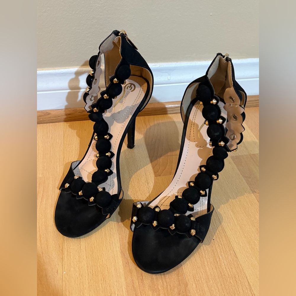 Women’s Velvet Ball Stud and Spikes T strap Stiletto